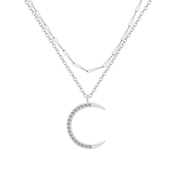 NEW | Crescent Moon Multi Layer Pave Diamond Necklace - Picture 14 of 15
